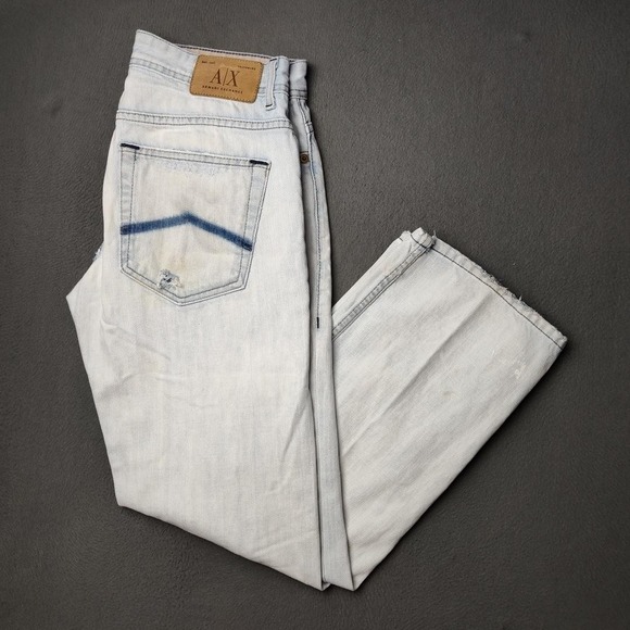 Vintage Armani Exchange Jeans Men 31x30 Light Wash Distressed Denim Straight USA - Picture 1 of 13